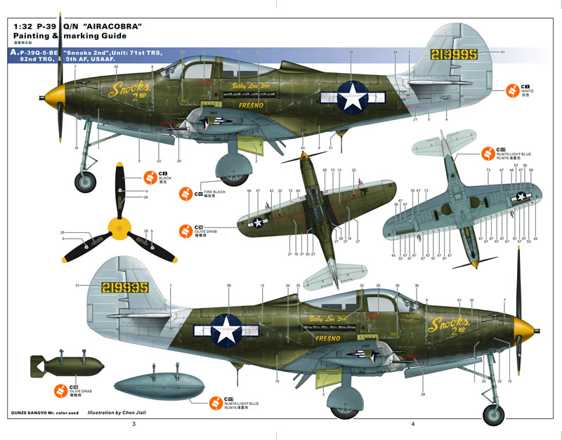 Bell P-39/ P-400 Airacobra - Guadalcanal camouflage pattern paint masks  (for Kitty Hawk Model and Special Hobby kits) TopNotch 32-M108