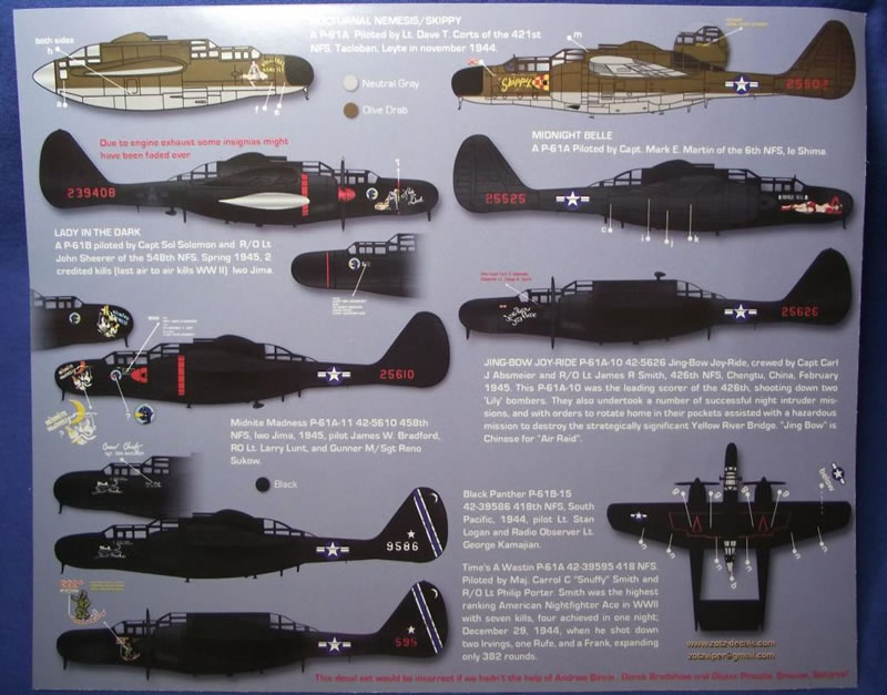 Zotz Decals #ZTZ 32/058: P-61 Black Widows | Large Scale Planes