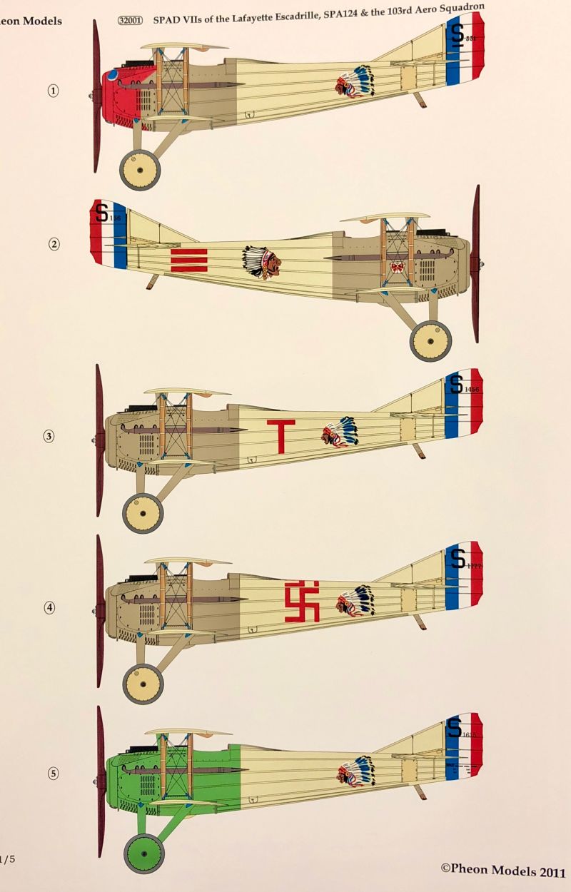 1/32 Lafayette Escadrille decals for 2 SPADS