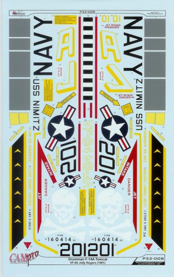 VF-84 JOLLY ROGERS, CAM PRO DECAL P32-008 F-14A TOMCAT 1/32 SCALE 