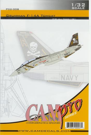 P32-008 1/32 SCALE F-14A TOMCAT VF-84 JOLLY ROGERS, CAM PRO DECAL 
