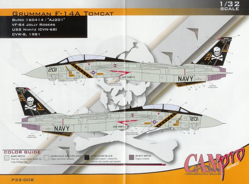 CAM Pro Decals CAMP32008 1:32 F-14A Tomcat VF-84 Jolly Rogers 1981 WATERSLIDE Decal Sheet 