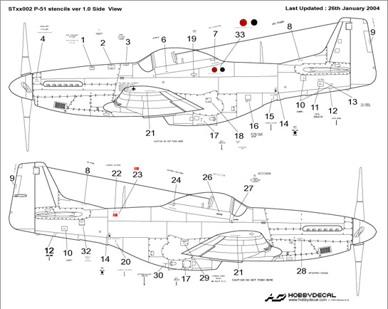 Hobby Decal 1/24 P 51 Mustang Stencils Large Scale Planes.
