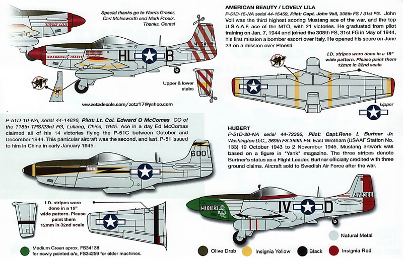 Microscale Decal 1:48 Scale #MS48-948 P-51D Mustangs 505th FS/ 339th FG & 368th 